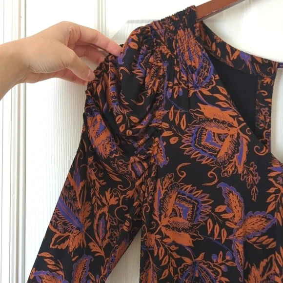 Free People Hello Lover Floral Print Long Puff Sleeve V-neck Tunic Top Black S - Picture 3 of 15